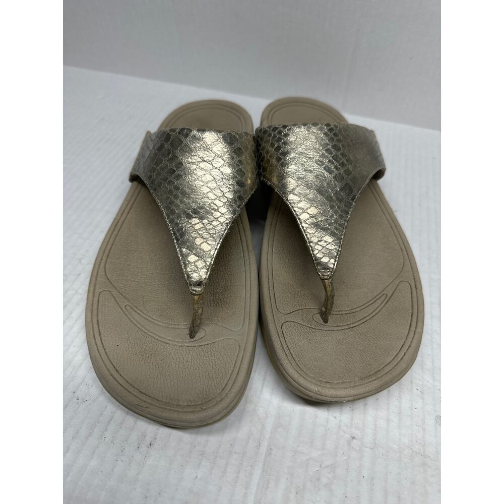Fitflop Lulu Snake Skin Slide Sandal Casual Womens‎ 560-308 Gold Tan Size 8